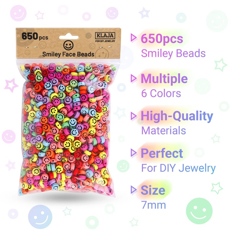 KLAJA 650 Pcs of Smiley Face Beads, 7x4 mm, Big Pack | Mixed Colorful Beads, Happy Face Bead's for DIY Jewelry Bracelet Earring Necklace Craft Making Supplies - Image 5